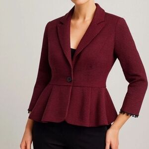 Anthropologie Tabitha Burgundy Textured Peplum Blazer Size XS